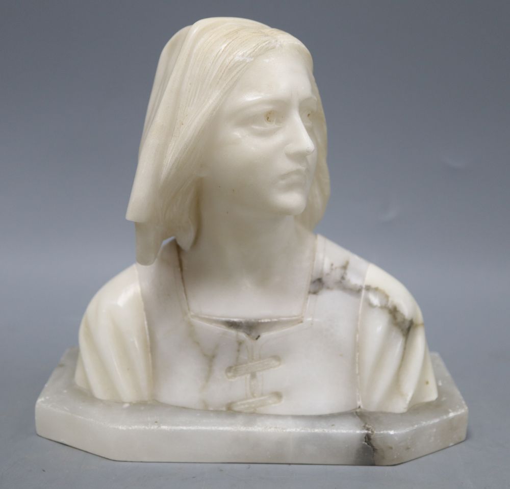 A mixed marble and alabaster bust of a lady, height 20cm